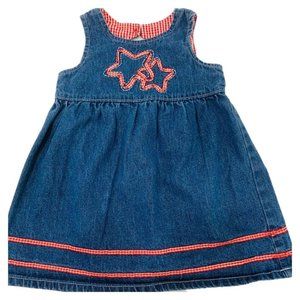 Denim Jumper Red Checked Star Design Girls 12 M